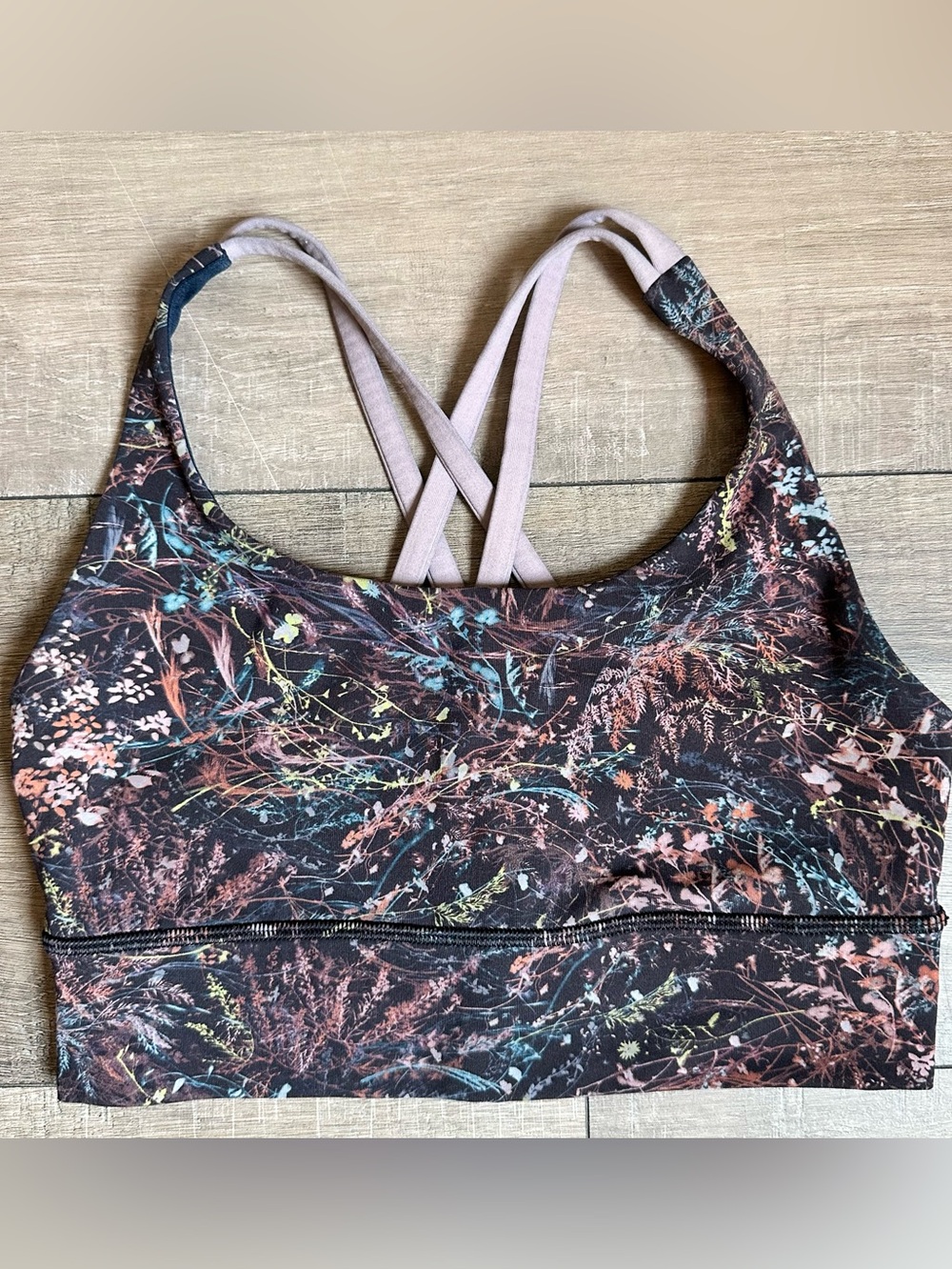 Lululemon Sports Bra Size 4 Strappy Cross Back Gray Purple Blue Green